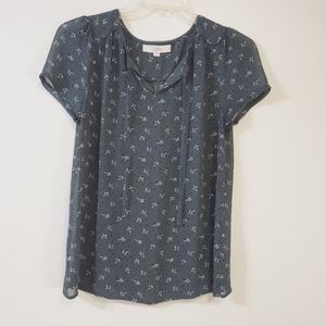LOFT Sheer Floral Cap Sleeve Deep Teal Blouse- Size M